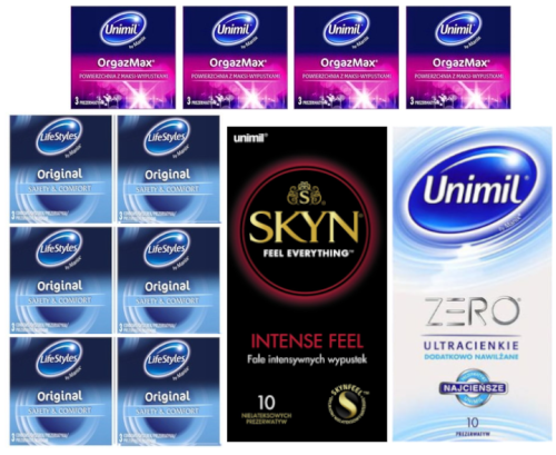 ZESTAW PREZERWATYW RÓŻNE RODZAJE PRZEZERWATYWY UNIMIL SKYN