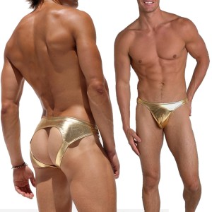 Złote męskie stringi vinylowe