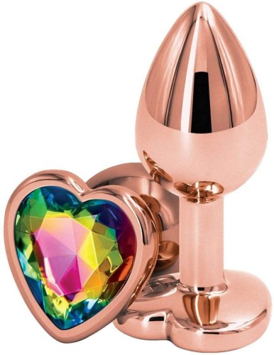 ZŁOTY KOREK ANALNY Z TĘCZOWYM SERDUSZKIEM S