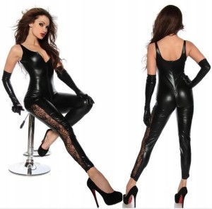 Opięty kostium z długim zamkiem vinyl